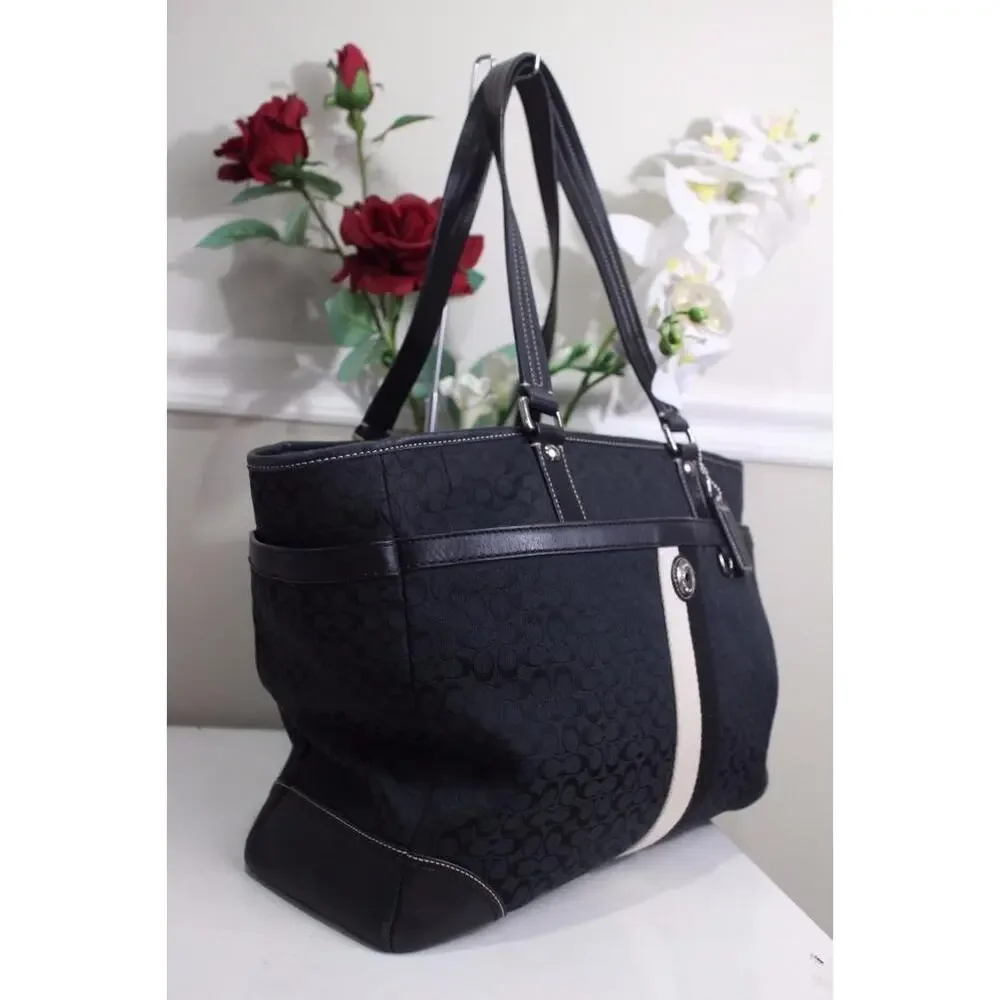 Black Coach Voyage F13813 Signature Jacquard Diaper Bag Handbag Tote (220